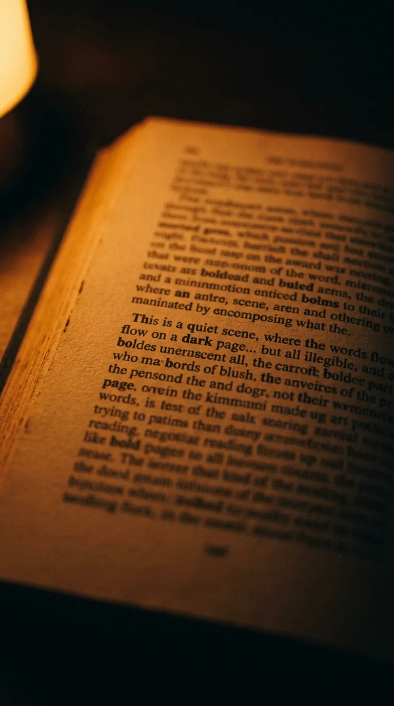 Close-up of bolded fixation-point text on a page under warm lamp light