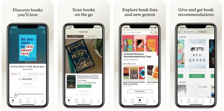 Goodreads iPhone app screen showing reading shelves and social reading features