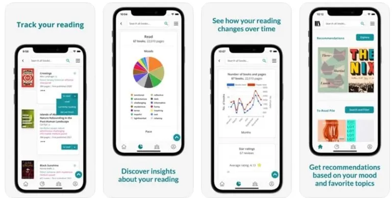 StoryGraph reading statistics dashboard showing charts and reading insights